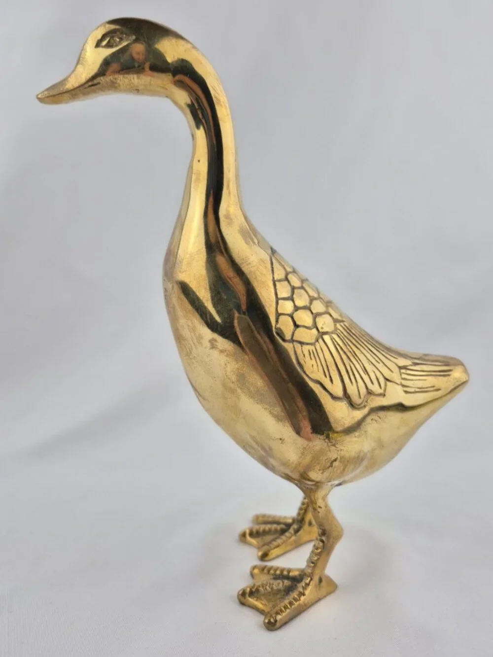 Vintage MCM Hollywood Regency Solid Free Standing Brass Duck Figurine Farmhouse